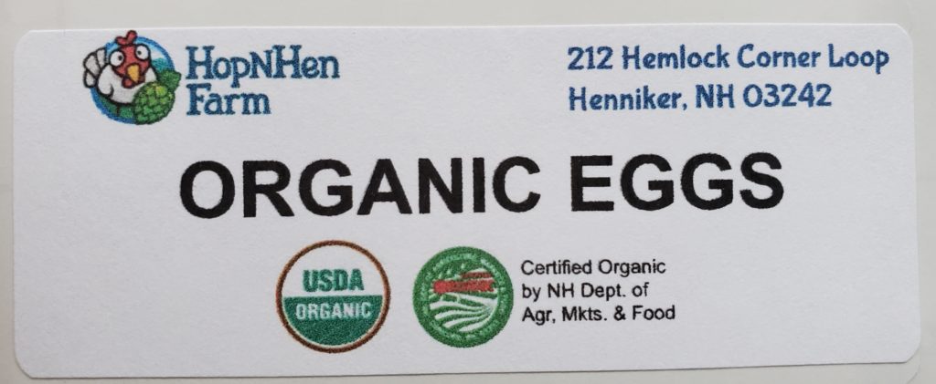 the farm's organic egg label
