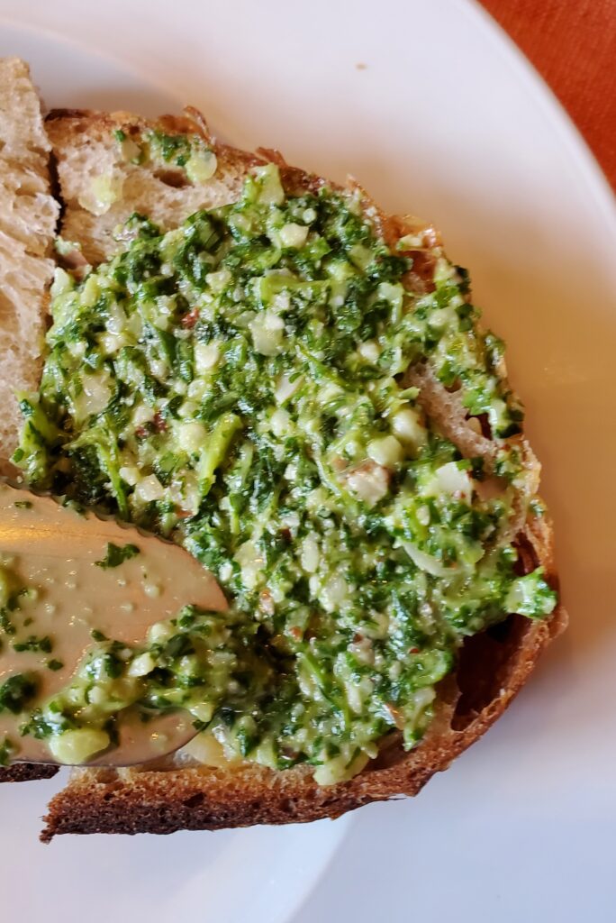cilantro pesto on sourdough bread